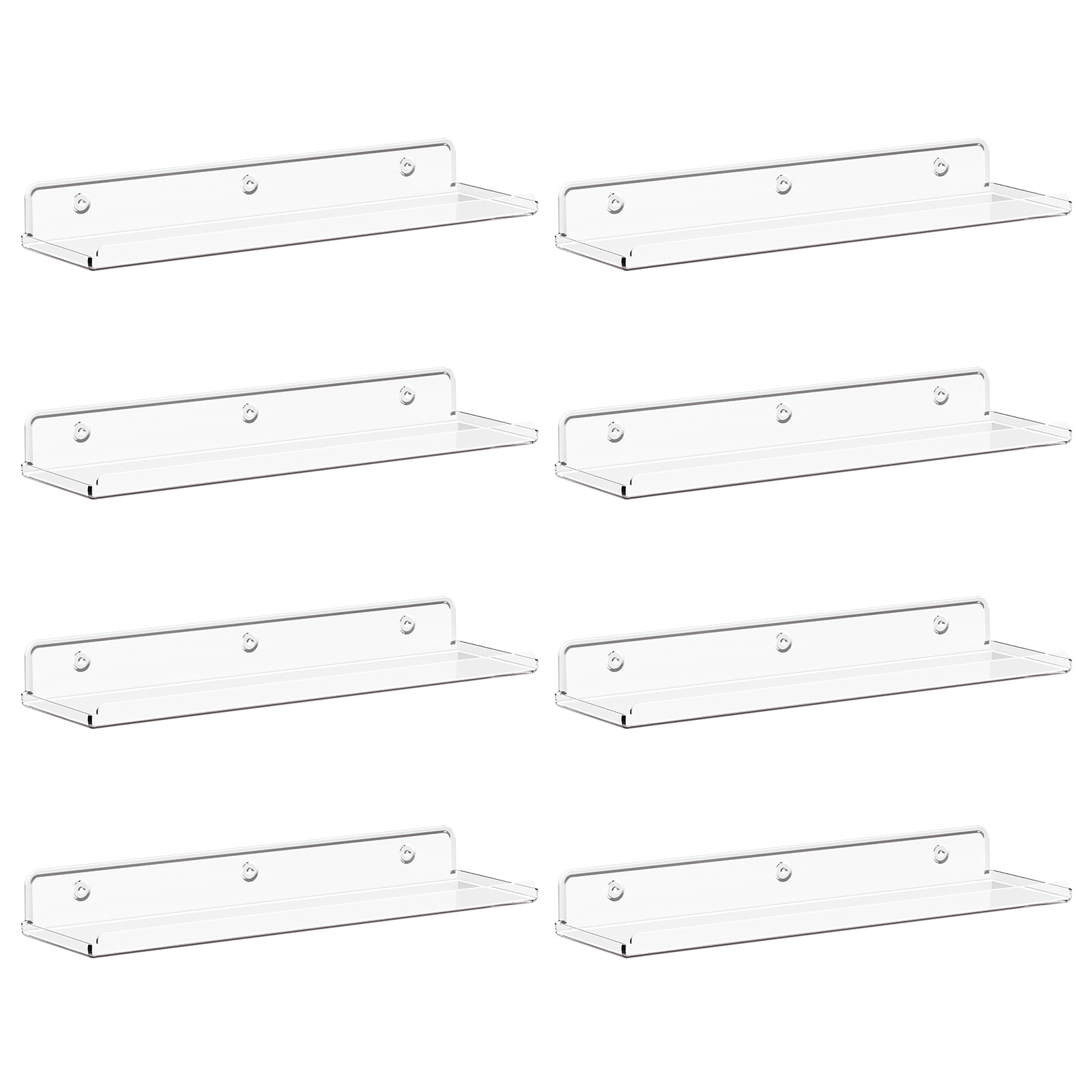 Lifewit Floating Shelves, 8 Pack Clear Shelf 15" Room Decor for Makeup/Vinyl Record/Photo in Bedroom, Living Room, Bathroom, Kitchen Storage and Organization