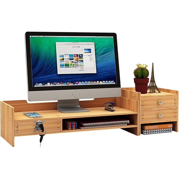 Miumaeov Monitor Stand Desk Organization with Storage Drawer, Adjustable Desktop Storage Organizer Multifunction Storage Shelf Desk Organization Computer Stand