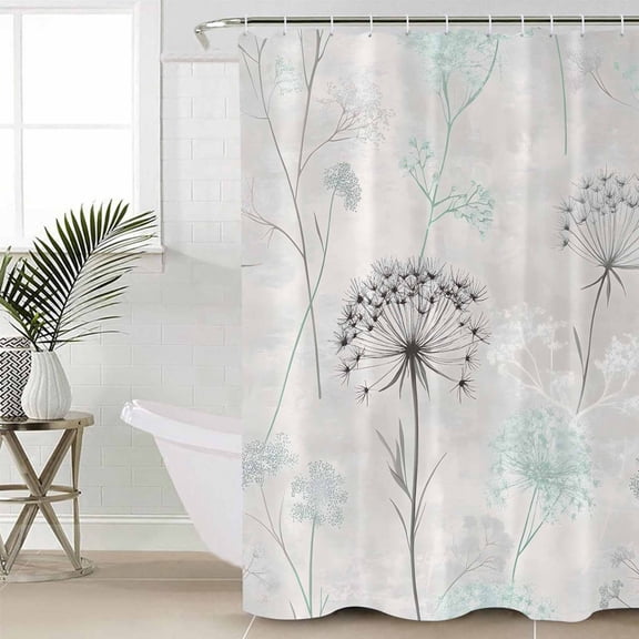 Teal Black Dandelion Waterproof Fabric Shower Curtain, Vintage Watercolor Floral Shower Curtain for Bathroom Curtains Bathtubs Hotel Washable Shower Curtains with 12 Hooks Standard 72x72