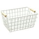 thumbnail image 2 of Cesta de alambre para almacenamiento con asa de madera, ideal como regalo de inauguración de la casa, decoración rústica para picnic. Blanco S, 2 of 9