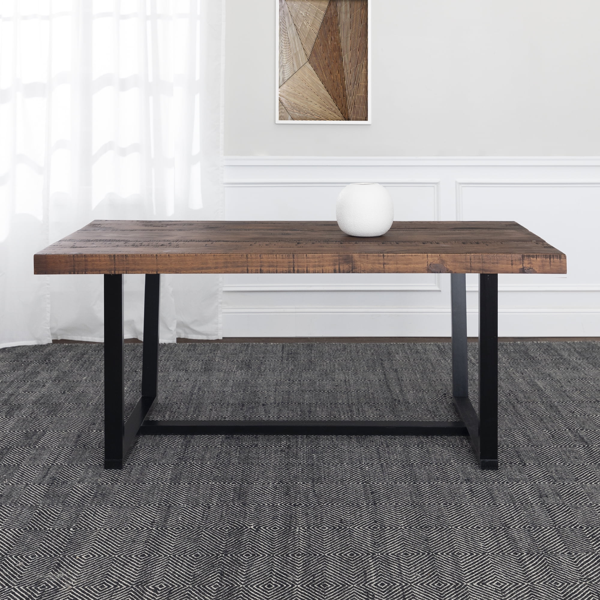 Walker Edison Rustic Farmhouse Solid Wood Dining Table, Mahogany
