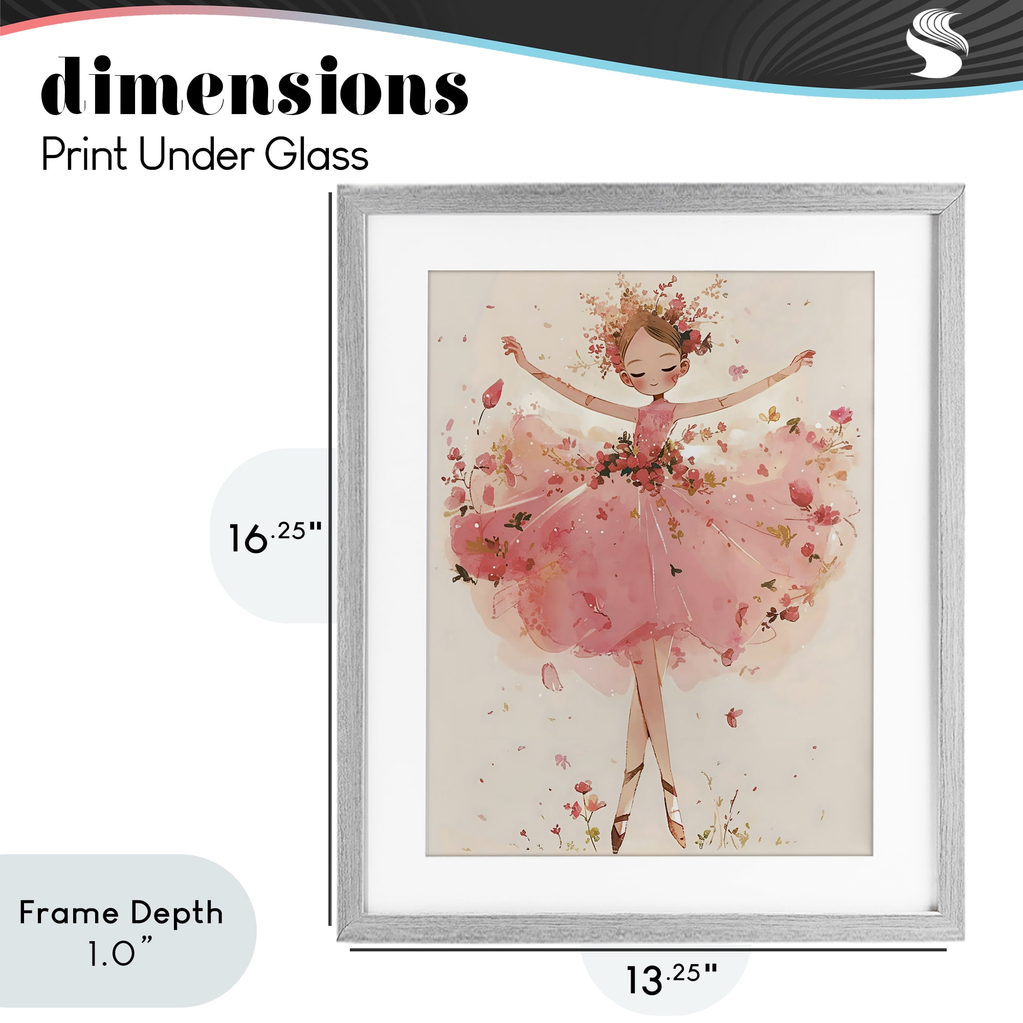 Stupell Industries Pink Floral Dress Ballerina Gray Framed Print Under Glass, design by Creative Studio