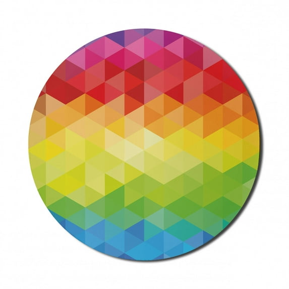 Colorful Mouse Pad for Computers, Abstract Geometrical Polygonal Diamond Forms Triangle Mirroring Lines Artwork, Round Non-Slip Thick Rubber Modern Gaming Mousepad, 8" Round, Multicolor, by Ambesonne
