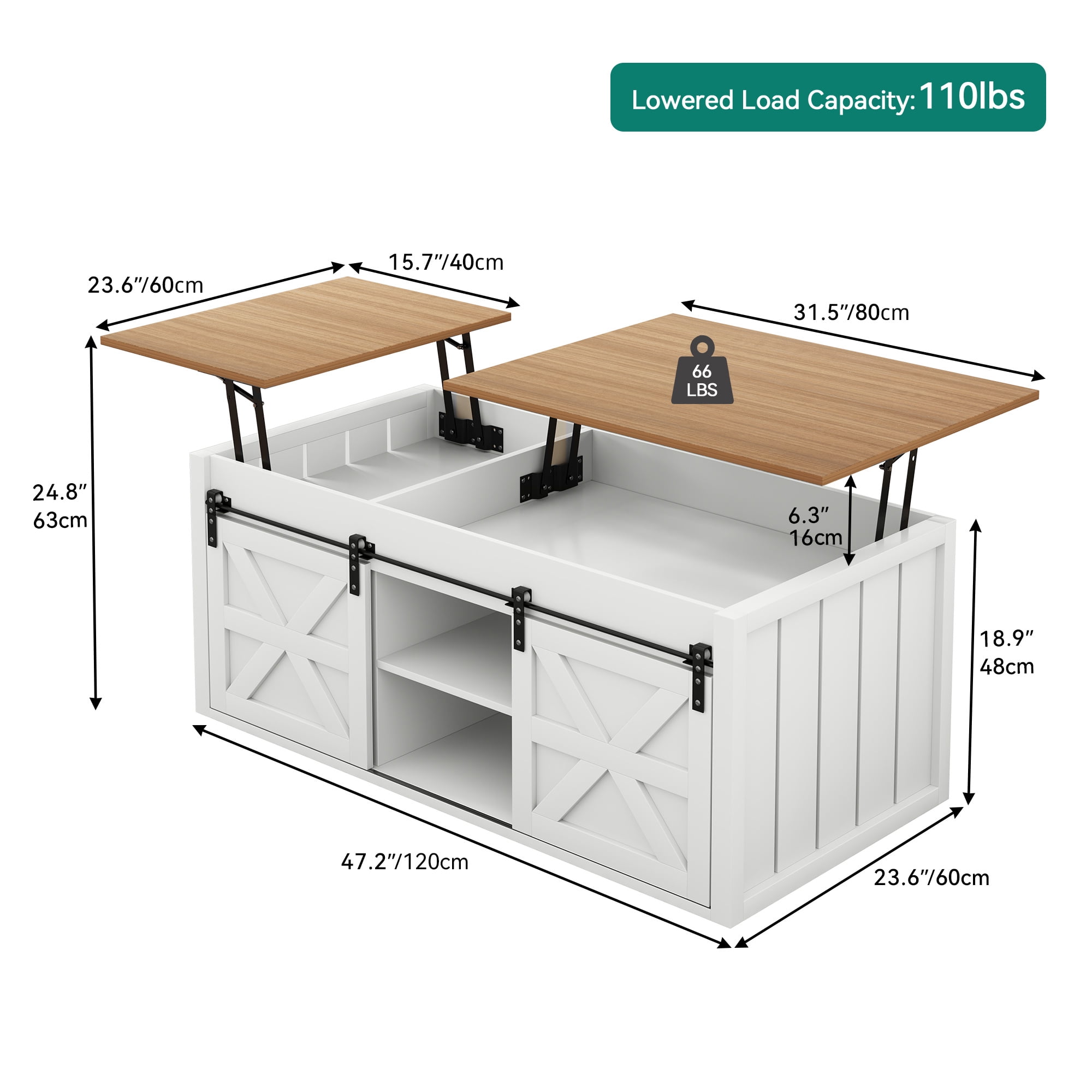 Uforic 48" Farmhouse Lift Top Coffee Table with Sliding Barn Door