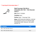 thumbnail image 2 of Right Passenger Side Mirror - Compatible with 1963 - 1965 Chevy Chevy II 1964, 2 of 2