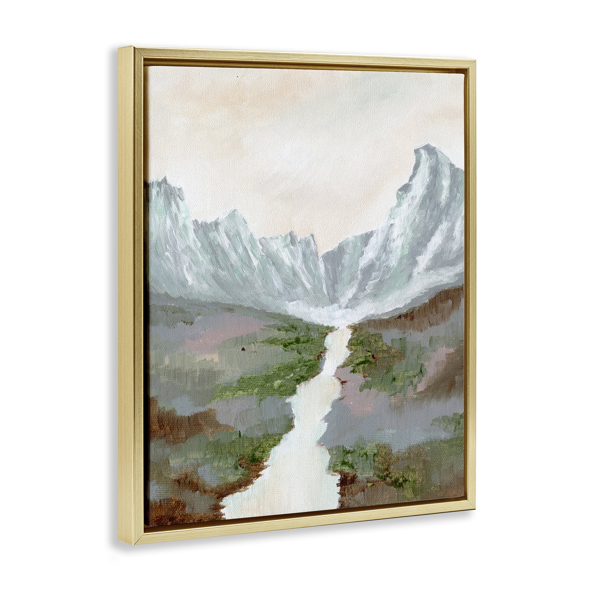 Stupell Industries Scenic Valley River Landscape & Nature Painting Gold Floater Framed Canvas Art Print Wall Art, 17 x 21