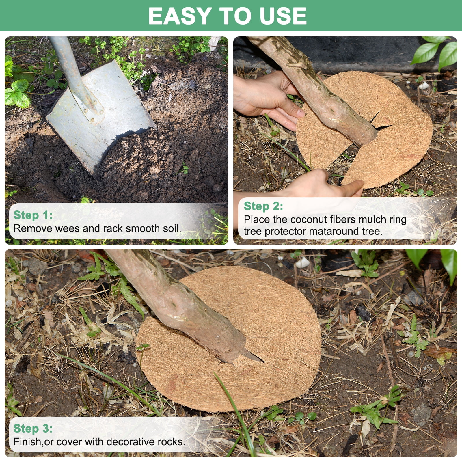 Uxcell 6-Pack Coconut Fibers Mulch Ring Tree Protector Mat, 14.6 Inch Tree Ring Mulch Mat for Plants [Coconut Brown]