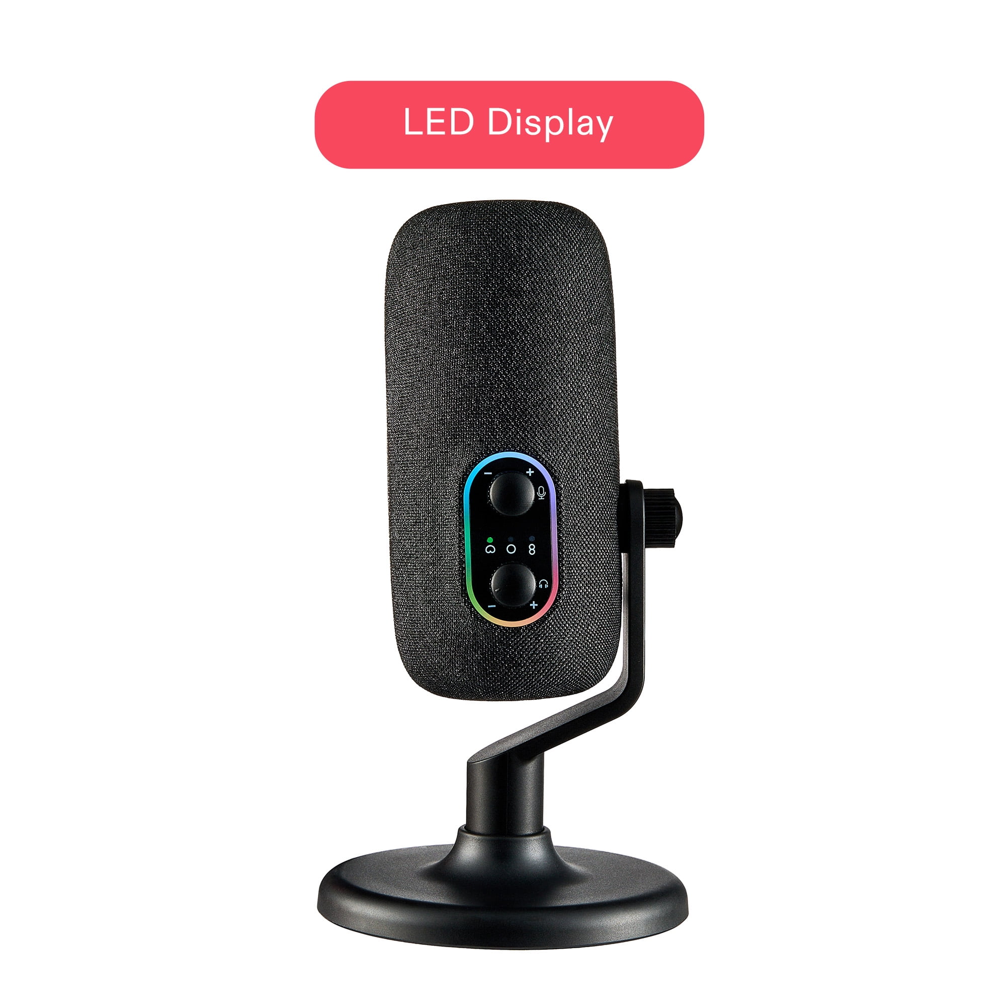 onn USB Tri-Pattern Microphone with Volume/Mute Controls and 3.5mm Headphone Jack, Black