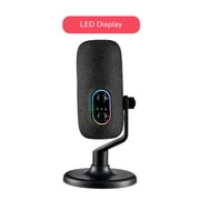 onn USB Tri-Pattern Microphone with Volume/Mute Controls and 3.5mm Headphone Jack, Black
