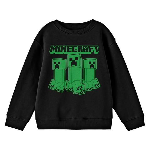 Minecraft Creepers With Logo Crew Neck Long Sleeve Youth Black Tee-Medium