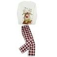 Christmas Pajamas for Family, Cartoon Elk Plaid Printing Long Sleeve