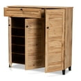 thumbnail image 3 of Baxton Studio Coolidge Modern and Contemporary Oak Brown Finished Wood 3-Door Shoe Storage Cabinet with Drawer, 3 of 13