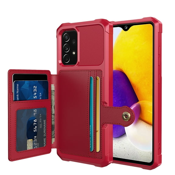 Mantto Back Folio Cover for Samsung Galaxy A33 Wallet Case 5G/4G, PU Leather Kickstand Credit Card Holder Slots Case, Magnetic Absorption Durable Shockproof Cover, Red