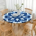 thumbnail image 3 of Indigo Tie Dye Snowflake Round Fitted Tablecloth with Elastic Edge,Dining Table Cover Waterproof,Outdoor Round Tablecloth for Camping,Dining,Indoor and Outdoor, 3 of 7
