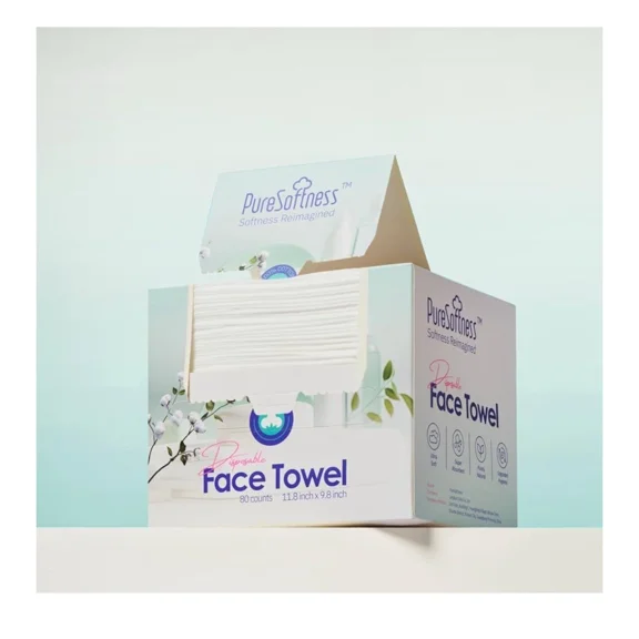 Puresoftness Luxuriously Soft Disposable Face Towel 100% Cotton 12X10 (80 Count)