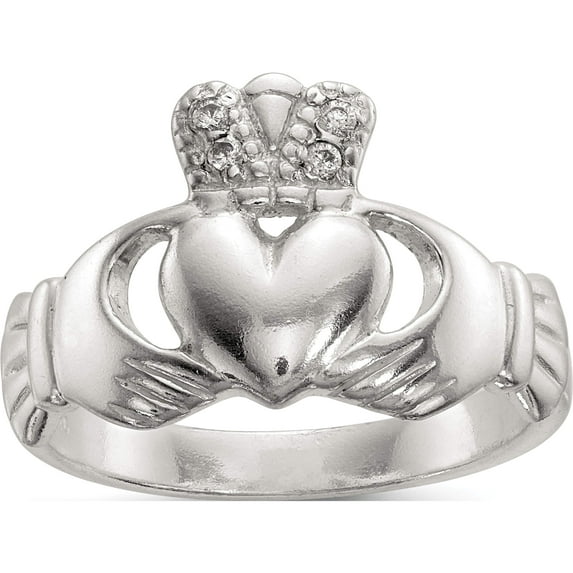 Sterling Silver Polished Cz Claddagh Ring (Size 8) Made In India qr6602-8