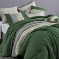 thumbnail image 3 of Chezmoi Collection Luxury Pleated Striped Comforter Set, California King, Forest Green/Gray/Cream, 8-Piece, 3 of 9