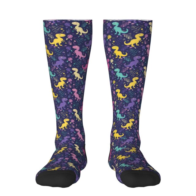 Fotbe Colorful Dinosaur Calcetas Divertidas Estampadas para Hombre y Mujer, Calcetas de Algodón hasta la Rodilla para Caminar, Correr, Enfermería y Embarazo