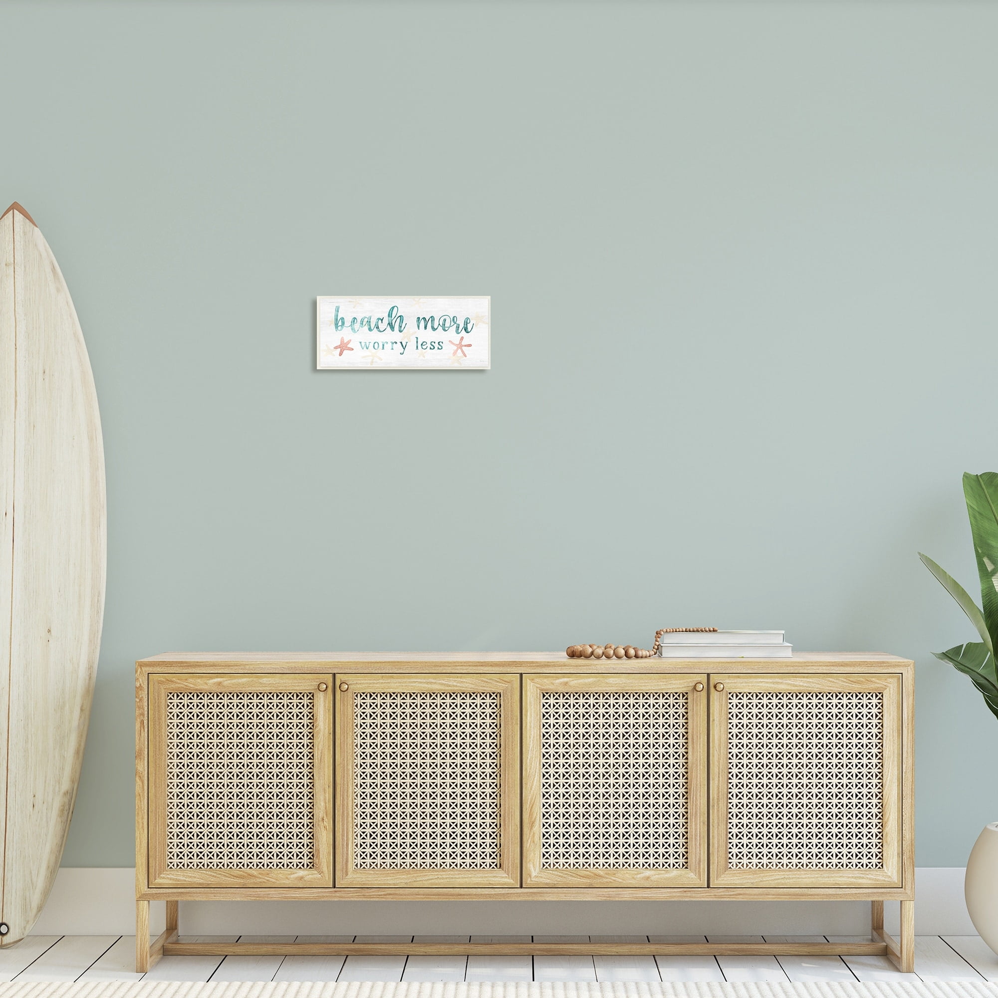 Stupell Industries Beach More Worry Less Nautical Sign Red Starfish, 17 x 7,Design by Natalie Carpentieri