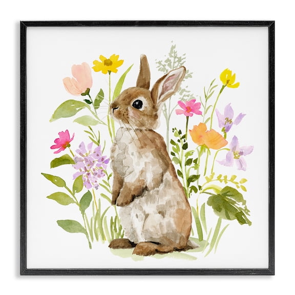 Stupell Industries Shabby Chic Bunny in Spring Nature Black Framed Giclee Art, 24 x 24, by Victoria Barnes