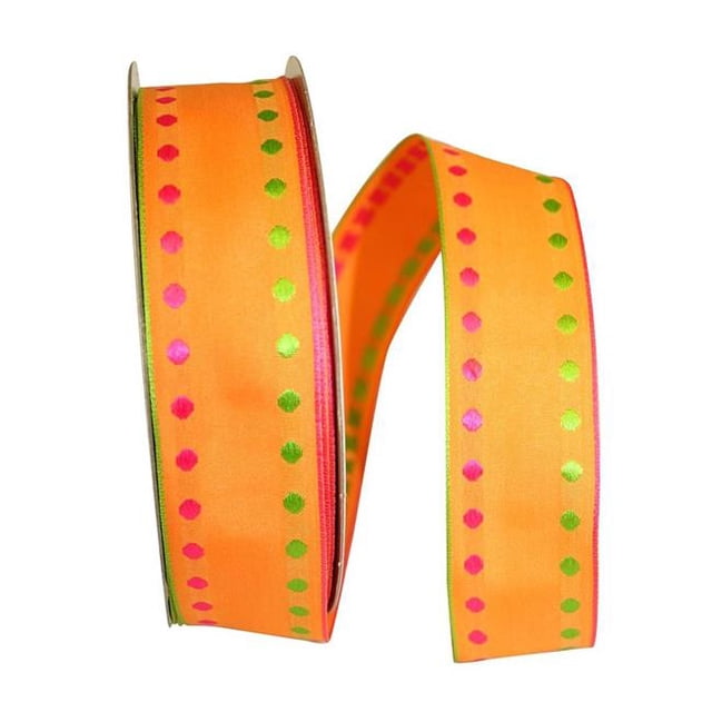Reliant Ribbon 25748W-058-09K Dots Delight 2 Value Wired Edge Ribbon - Orange - 1.5 in. x 50 yards