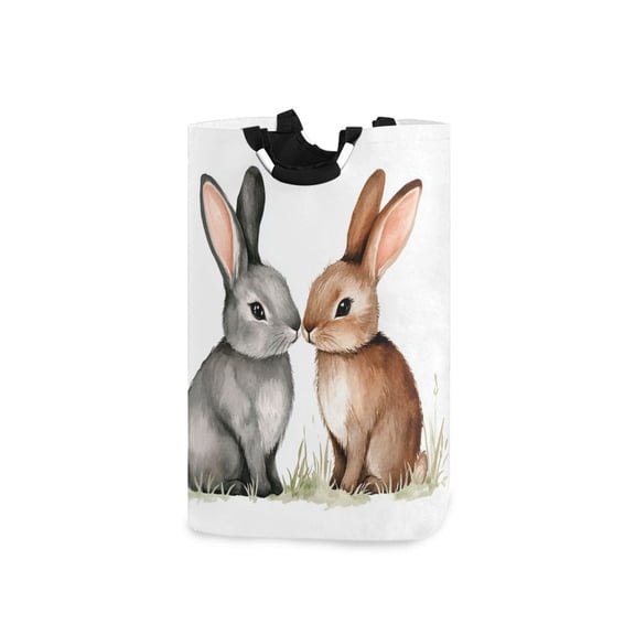 Two Bunnies on Lawn Laundry Basket with Handles Foldable Laundry Hamper Freestanding Washing Bin 50L