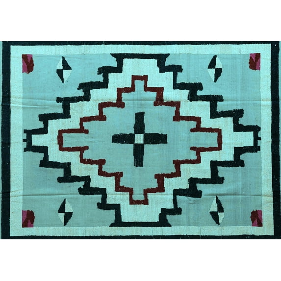 Ahgly Company Indoor Rectangle Southwestern Light Blue Country Area Rugs, 2' x 4'