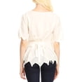 thumbnail image 2 of Sakkas Emma Womens Stonewashed V neck Short Sleeve Blouse Top Crochet Button Down - Ivory - Large, 2 of 5