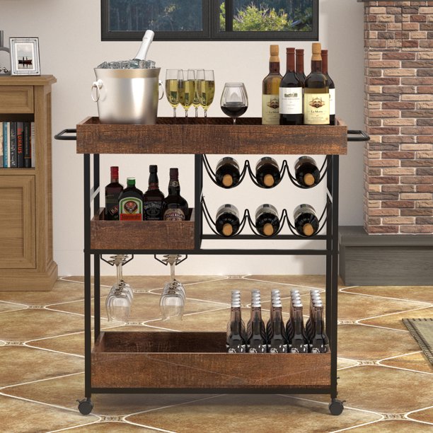Tolead Bar Carts for Home, 3 Tier Storage Home Bar Serving Cart with
