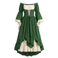 thumbnail image 3 of Renaissance Medieval Women Costume Dress Off Shoulder Corset Bell Sleeve Victorian Dresses Halloween Dress Green S, 3 of 8
