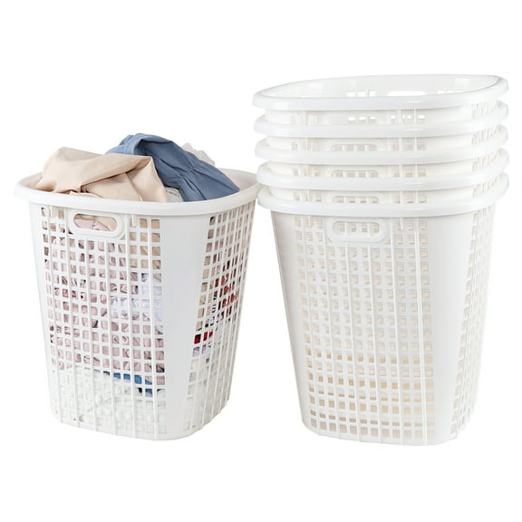 Ponpong 6-Pack Plastic Clothes Laundry Hamper, Tall Laundry Baskets with Handles, White
