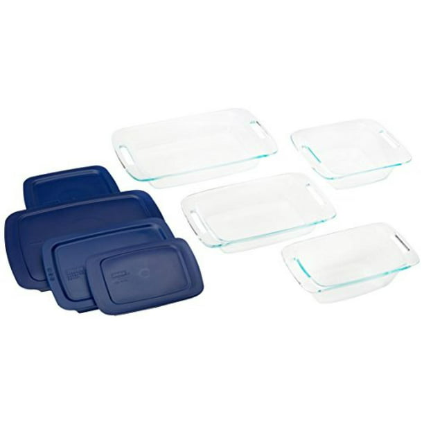 Pyrex Easy Grab 19 Piece Glass Bakeware Set With Blue Lids