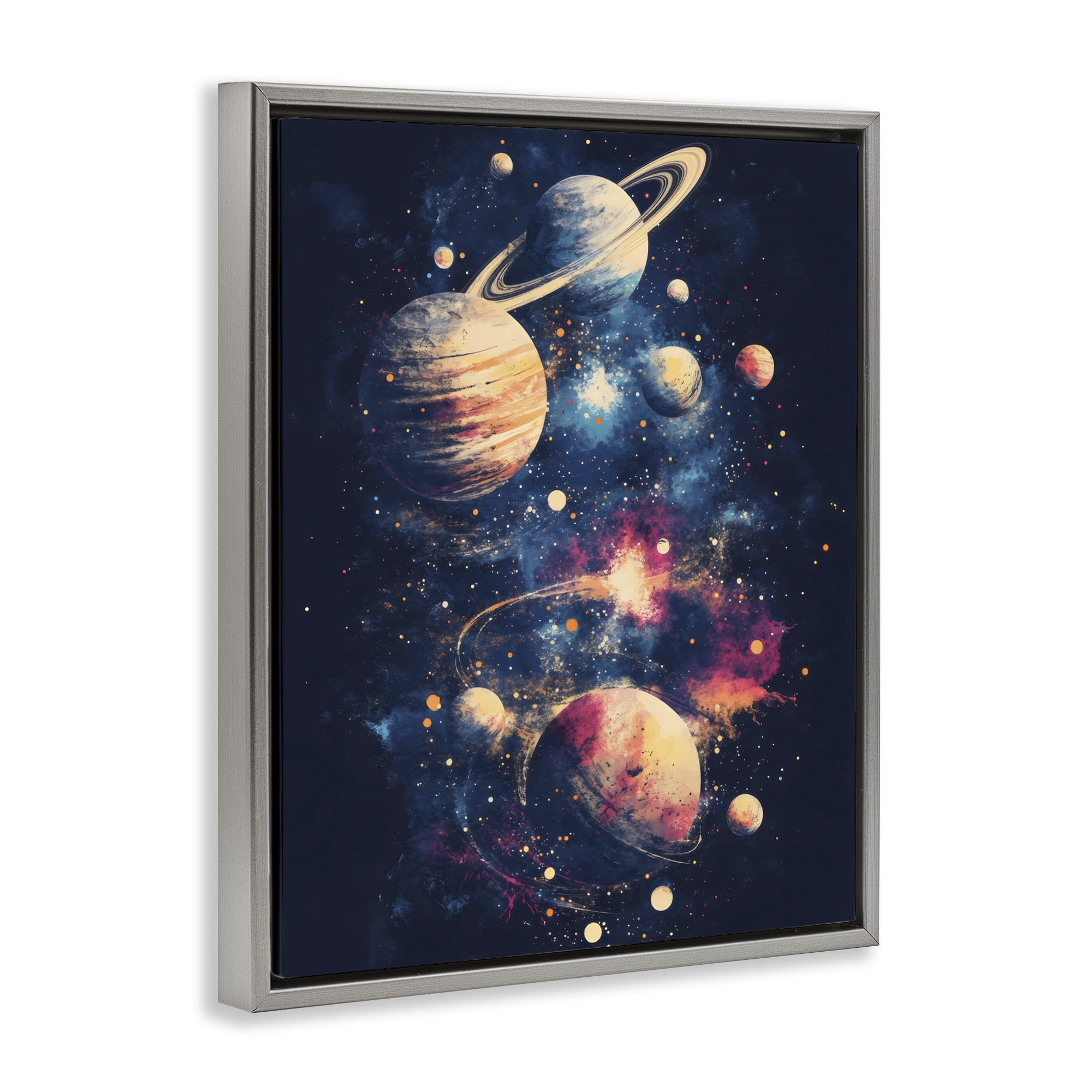 Stupell Industries Cosmic Planet Curiosities Gray Framed Floater Canvas Wall Art, design by Creative Studio