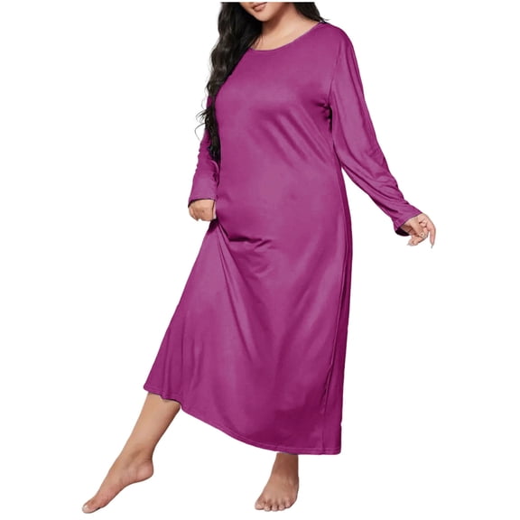 biudgviw Plus Size Nightgowns for Women Long Sleeve Sleep Shirts Casual Full Length Pajama Dress Loose Crewneck Loungewear