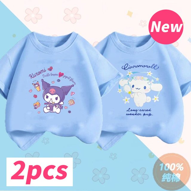 Camiseta de verano para niños, ropa informal de dibujos animados de Sanrio, de algodón puro, de manga corta gym unisex