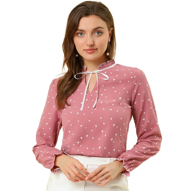Blusa con volantes y lazo Allegra K Corazones rosados M para mujer