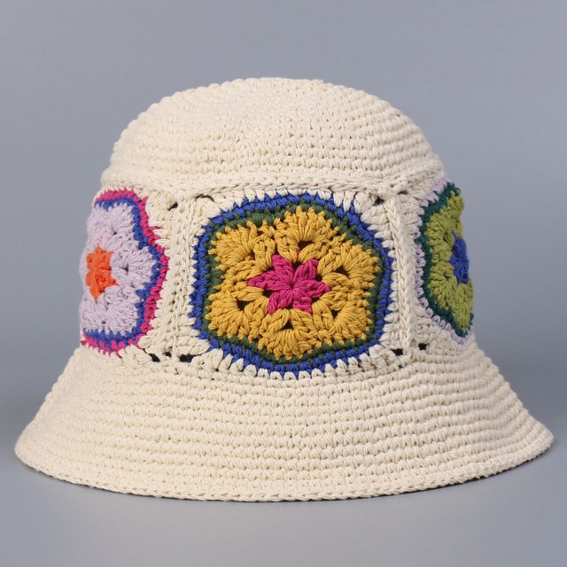 Gorro con forma de cubo para mujer hecho a mano de ganchillo coreano, gorro tejido de punto, gorros de lavabo con flores a la moda para Otoño e Invierno 2023