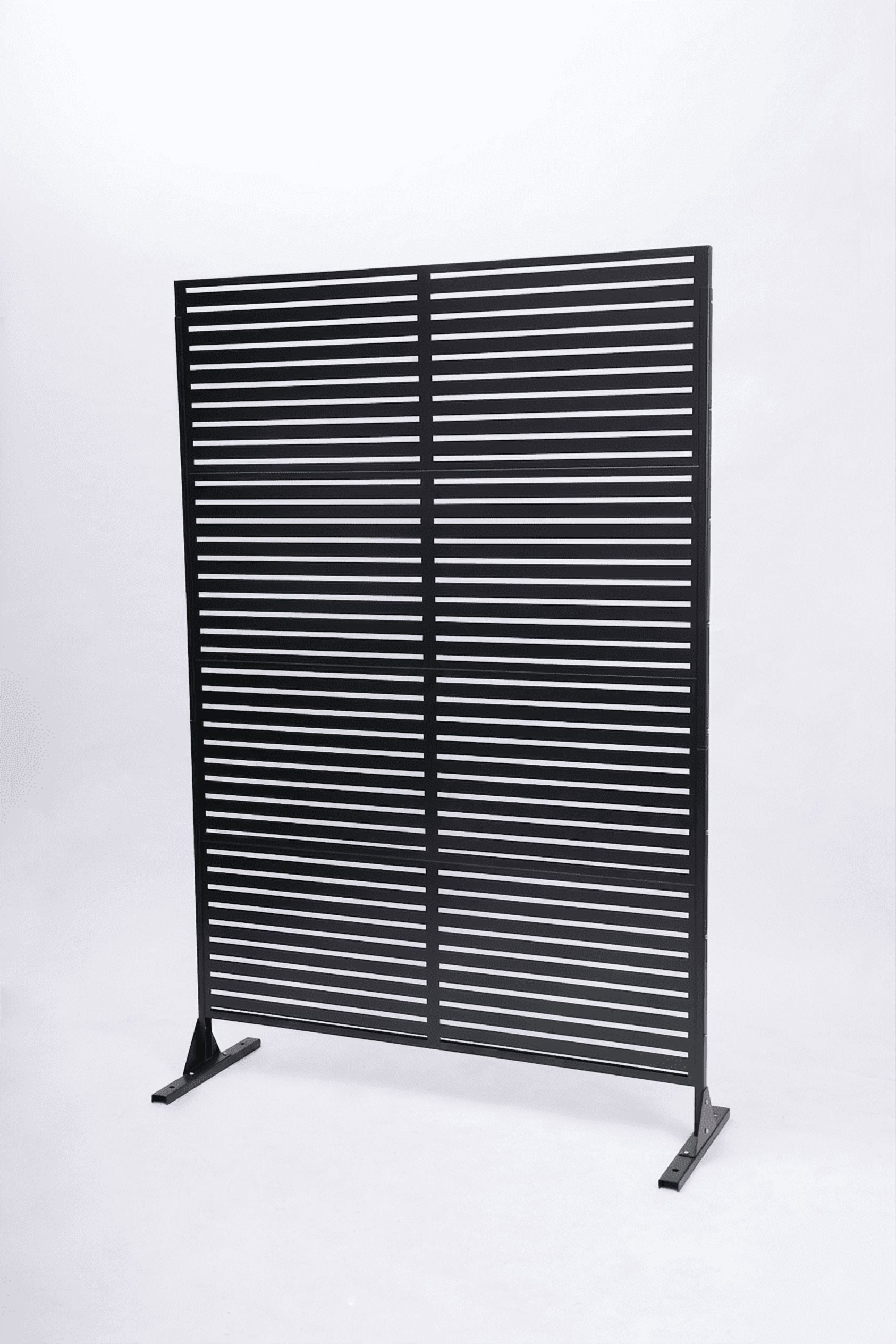 Leumius 70.87" Metal Outdoor Privacy Screen,All Weather Freestanding Slatted Patio Fence Divider, Decorative Balcony Backyard Deck Screen,Black