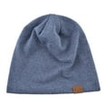 thumbnail image 2 of Gorro de punto holgado informal de primavera y otoño con etiqueta de cuero FS, gorro Baotou con forro polar para exteriores para hombres y mujeres, 2 of 5