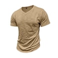 thumbnail image 2 of OGLCCG Men's Casual T Shirts Short Sleeve Cotton Classic V Neck T-Shirt Summer Fashion Solid Color Lightweight Vacation Beach Tees Shirt,L,Khaki, 2 of 7