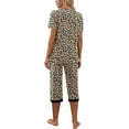 thumbnail image 5 of Women's Casual Homewear Summer Pajama Set Short Sleeve V Neck T-shirt and Capri Pants Sleepwear Lounge Suits, 5 of 6
