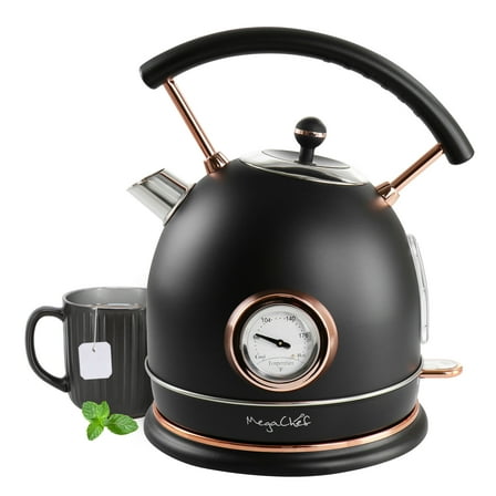 MegaChef 1.8 Liter Half Circle Electric Tea Kettle with Thermostat in Matte Black