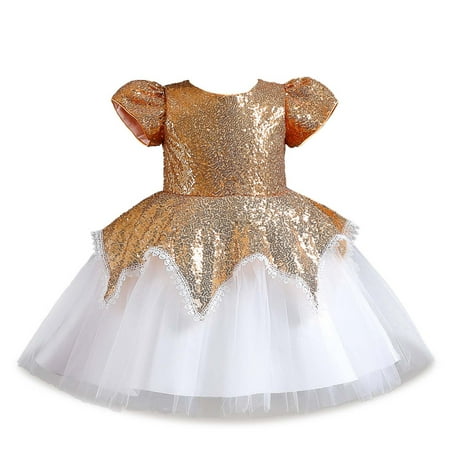 

Juebong Dress Deals Kids Dress Girls Sleeveless Princess Colorful Sequins Dress Bow Tie Lace Flowers Mesh Dress Tufted Dress