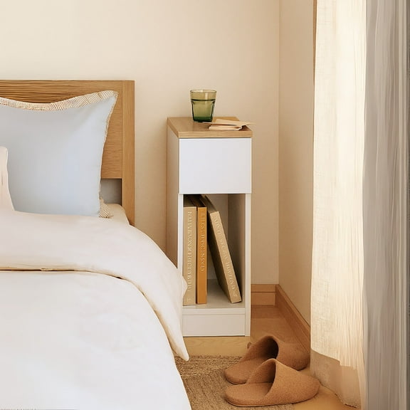 8 in. White Titanium Rectangular Wood End Table with 1 Drawer