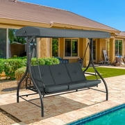 Arlopu 3-Seat Porch Swing, Outdoor Patio Swing Chair with Adjustable Canopy & Removable Cushions, Swing Glider for Garden, Poolside, Balcony, Deck