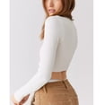 thumbnail image 5 of Women Long Sleeve Crop Tops Ribbed Tee Shirts Solid Color Vintage V Neck T-Shirt Streetwear, 5 of 7