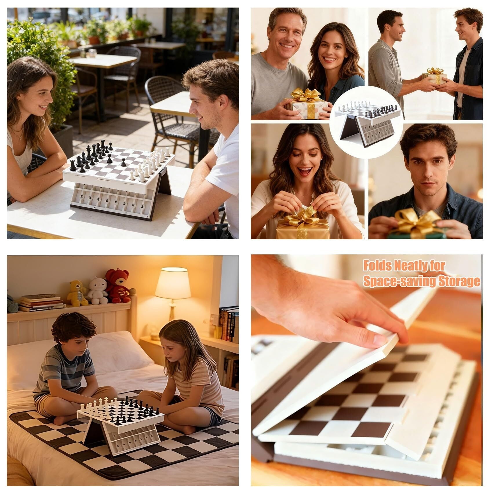 JXW 3D Printed Chess Book, Chess Set with Storage Books Design Folding Board Game for Adults Portable Compact Game Set, Decorative Gift for Home