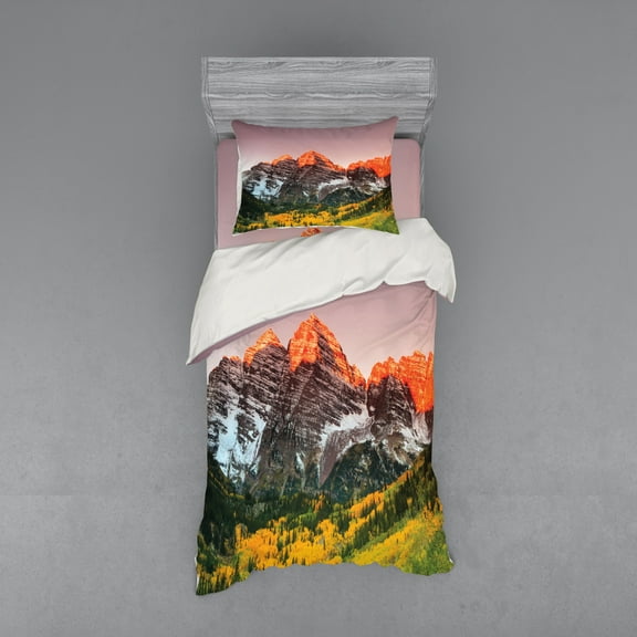 Ambesonne Colorful Bedding Set 3 Pcs, America Mountain Peaks, Twin, Multicolor