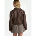 thumbnail image 4 of No Boundaries Bubble Hem Faux Leather Bomber Jacket, Women's, 4 of 6