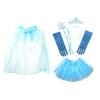 Pretend Play Dress Up Mozlly Blue Princess Twinkle Star Costume Cape and Mozlly Blue Ice Princess Tiara Wand and Gloves Set (4pc Set) and Mozlly Blue 3 Layered Polka Dot Trim Flower Ballerina Tutu